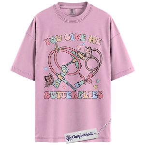 You Give Me Butterflies Shirt, Cute Stethoscope Heart Graphic Tee, Nurse Valentine T-Shirt, Valentine's Day Gift for Nurses & Healthcare Workers, Comfort Colors Shirt