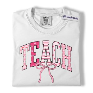 Alternative view of Valentine Teacher Shirt, Preppy Varsity Letter TEACH Graphic Tee, Elementary Teacher Love T-Shirt, Valentine’s Day Gift for Teachers, Comfort Colors Shirt