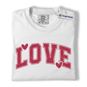 Alternative view of Valentine LOVE Shirt, Vintage Varsity Letter Graphic Tee, Cute Love Heart T-Shirt, Valentine’s Day Gift for Her, Comfort Colors Shirt
