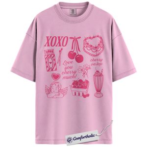 Cherry Valentine Shirt, Coquette XOXO Love Graphic Tee, Cute Cherry Aesthetic T-Shirt, Valentine’s Day Gift for Her, Comfort Colors Shirt