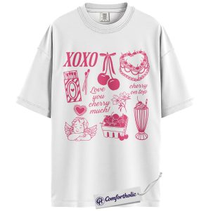 Alternative view of Cherry Valentine Shirt, Coquette XOXO Love Graphic Tee, Cute Cherry Aesthetic T-Shirt, Valentine’s Day Gift for Her, Comfort Colors Shirt