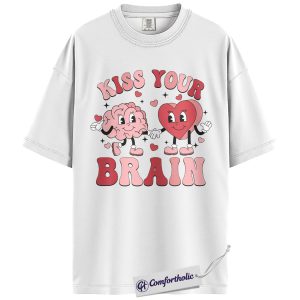 Alternative view of Kiss Your Brain Shirt, Cute Brain & Heart Graphic Tee, Funny Mental Health Therapist T-Shirt, Valentine’s Day Gift for Counselors & Psych Students, Comfort Colors Shirt