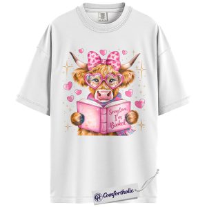 Alternative view of Sorry Love I’m Booked Shirt, Cute Highland Cow Reading Graphic Tee, Funny Book Lover Valentine T-Shirt, Gift for Booktok Girls & Romance Readers, Comfort Colors Shirt