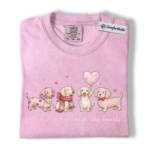 Valentine Dachshund Dog Shirt, Cute Heart Puppies Graphic Tee, Doxie Mom Lover T-Shirt, Valentine’s Day Gift for Dog Moms, Comfort Colors Shirt