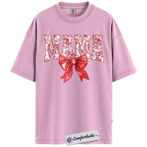 Mama Bow Valentine Shirt, Cute Floral Mama Graphic Tee, Trendy Mom Aesthetic T-Shirt, Mother’s Day Gift for Moms, Comfort Colors Shirt