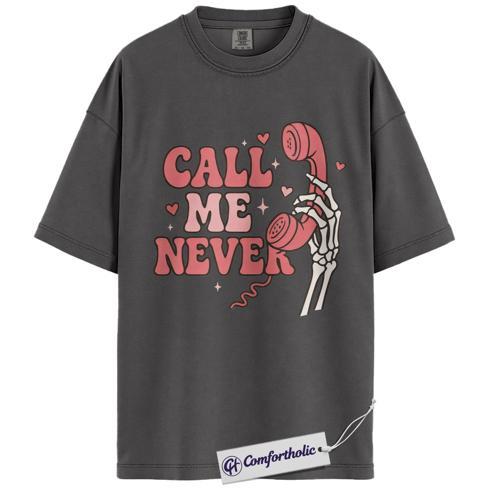 Call Me Never Shirt, Funny Anti Valentine Skeleton Phone Graphic Tee, Spooky Single T-Shirt, Valentine’s Day Gift for Singles & Introverts, Comfort Colors Shirt - Image 3