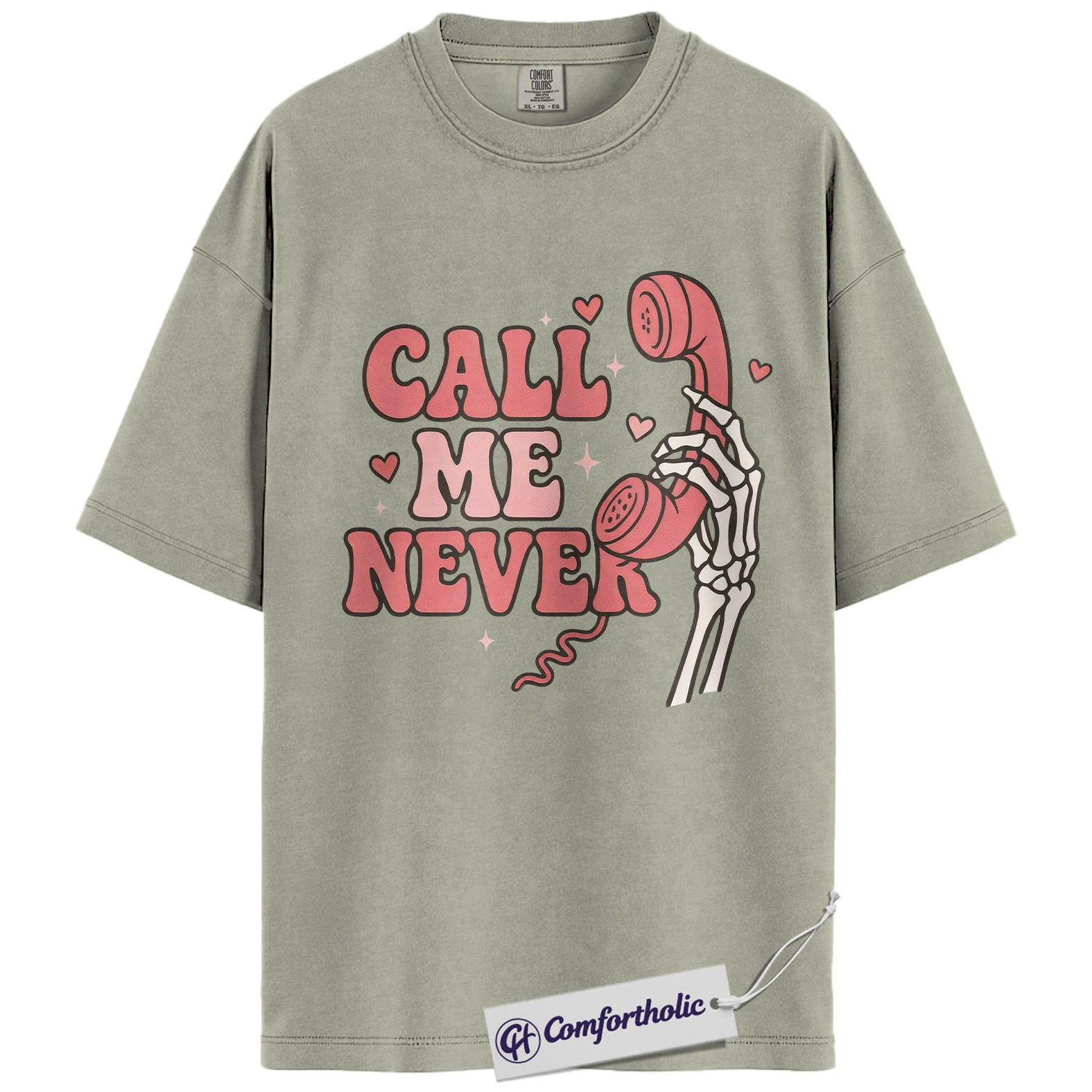Call Me Never Shirt, Funny Anti Valentine Skeleton Phone Graphic Tee, Spooky Single T-Shirt, Valentine’s Day Gift for Singles & Introverts, Comfort Colors Shirt - Image 6