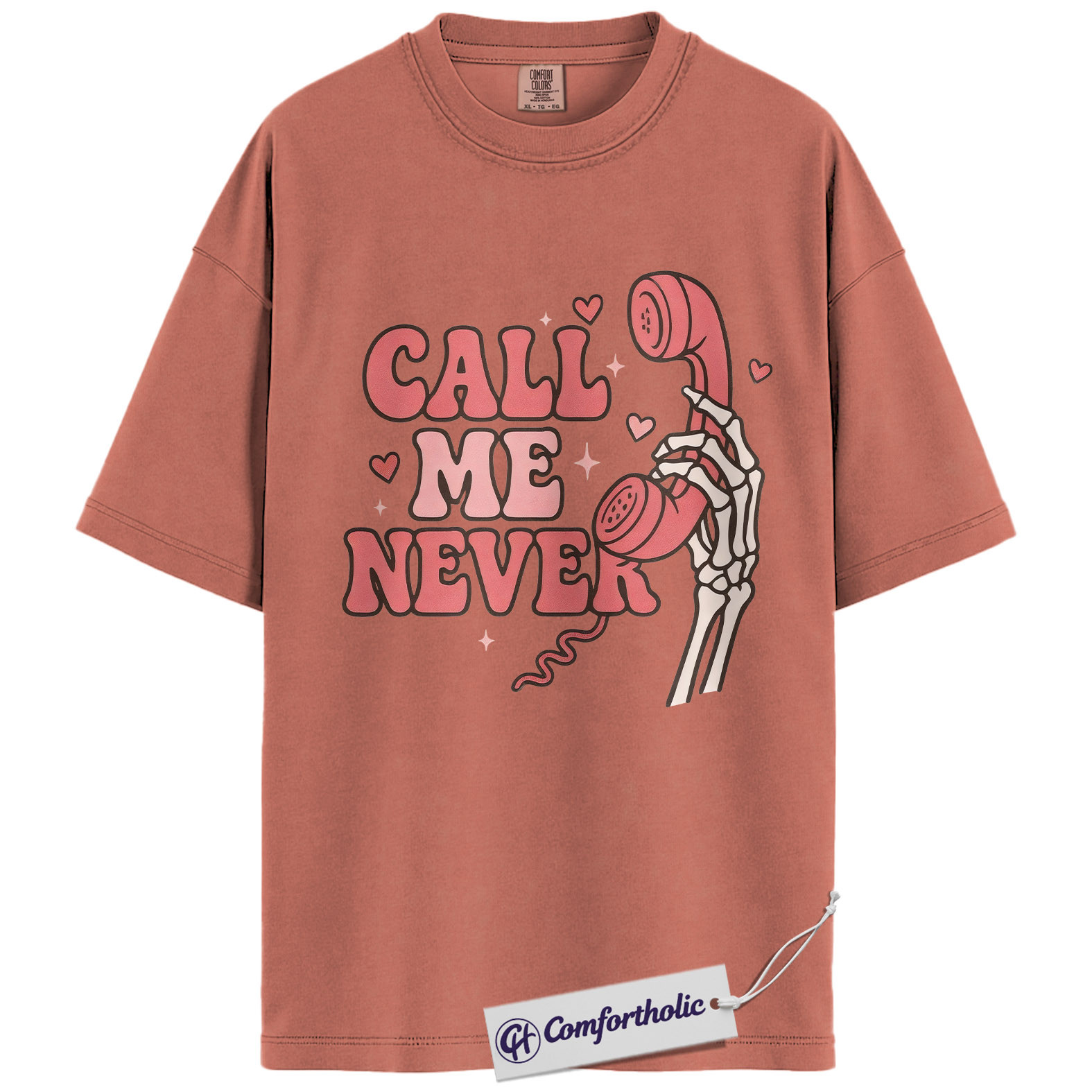 Call Me Never Shirt, Funny Anti Valentine Skeleton Phone Graphic Tee, Spooky Single T-Shirt, Valentine’s Day Gift for Singles & Introverts, Comfort Colors Shirt - Image 7