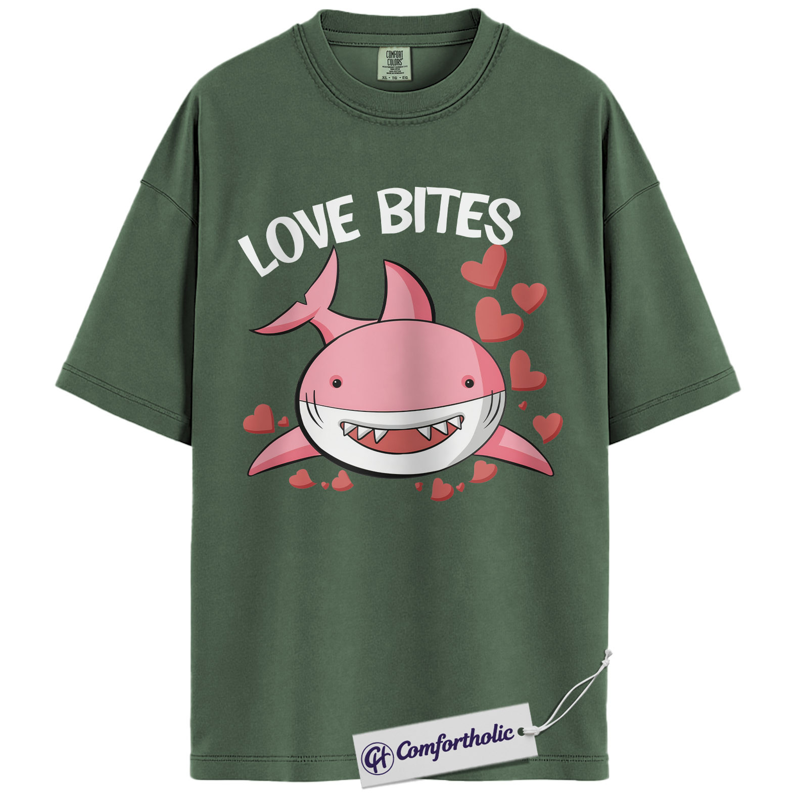 Love Bites Shark Shirt, Cute Valentine Ocean Graphic Tee, Funny Shark Lover T-Shirt, Valentine’s Day Gift for Sea Animal Lovers, Comfort Colors Shirt - Image 6