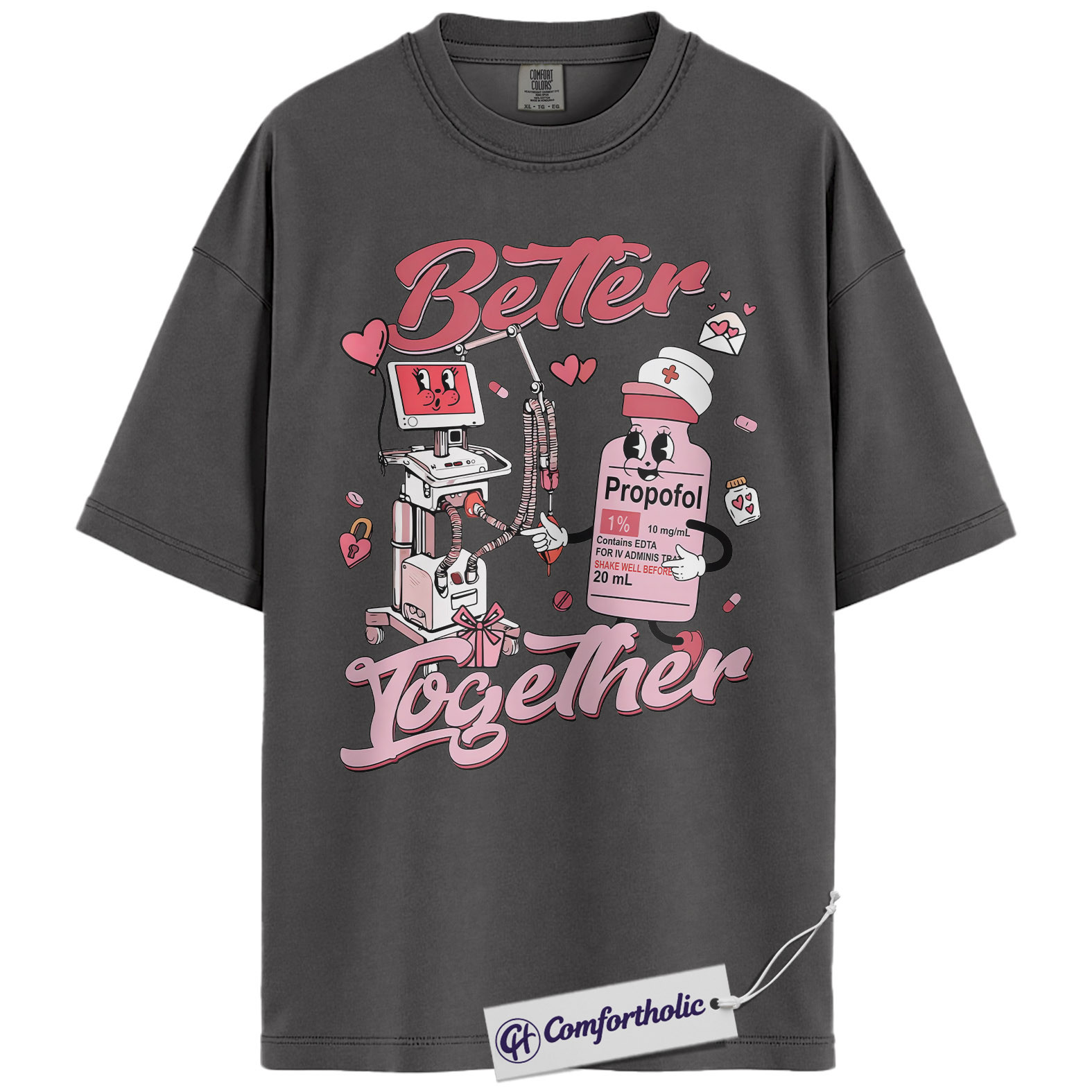 Anesthesia Better Together Shirt, Funny Propofol Graphic Tee, CRNA Nurse Anesthetist T-Shirt, Valentine Gift for Anesthesiologists, Comfort Colors Shirt - Image 4