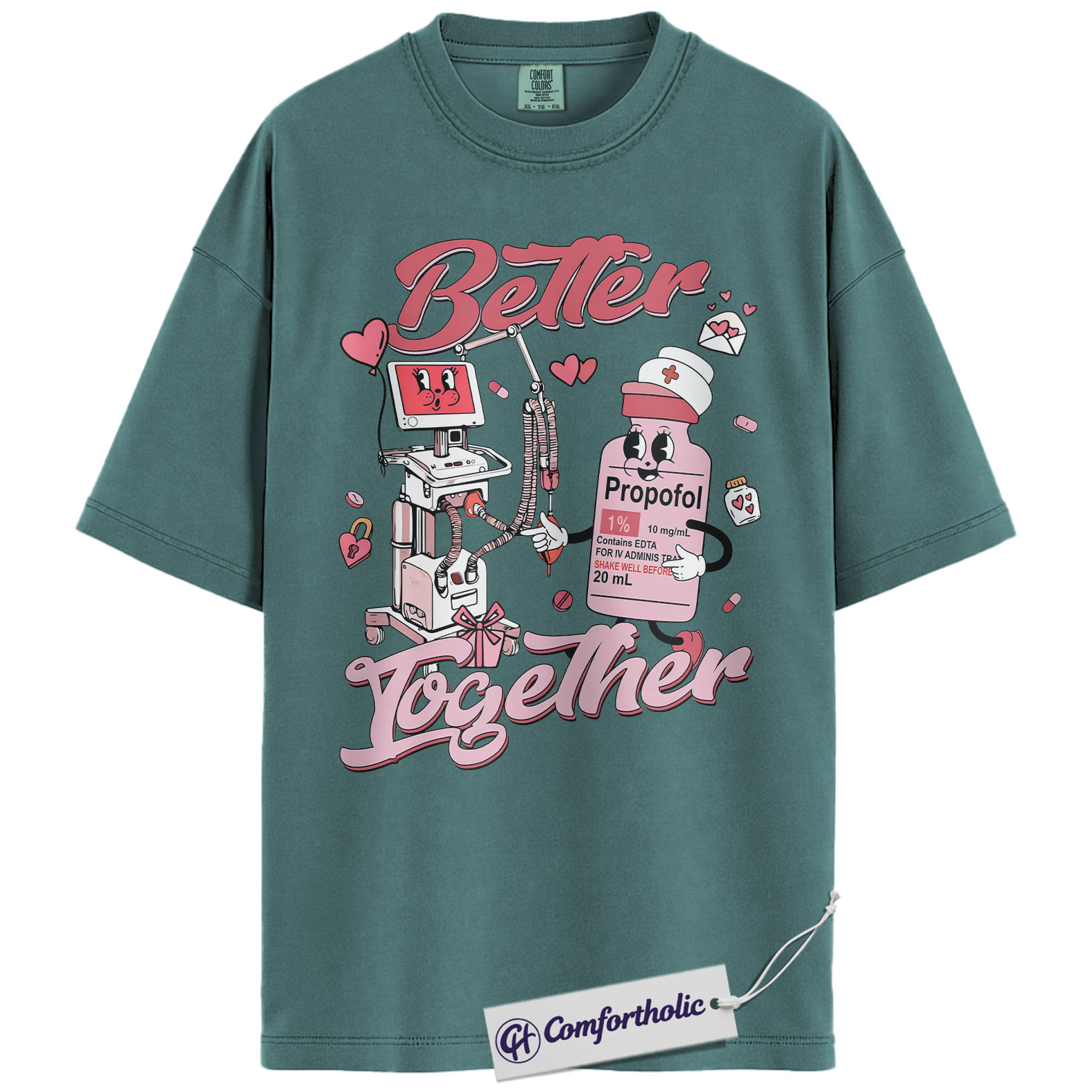 Anesthesia Better Together Shirt, Funny Propofol Graphic Tee, CRNA Nurse Anesthetist T-Shirt, Valentine Gift for Anesthesiologists, Comfort Colors Shirt - Image 11