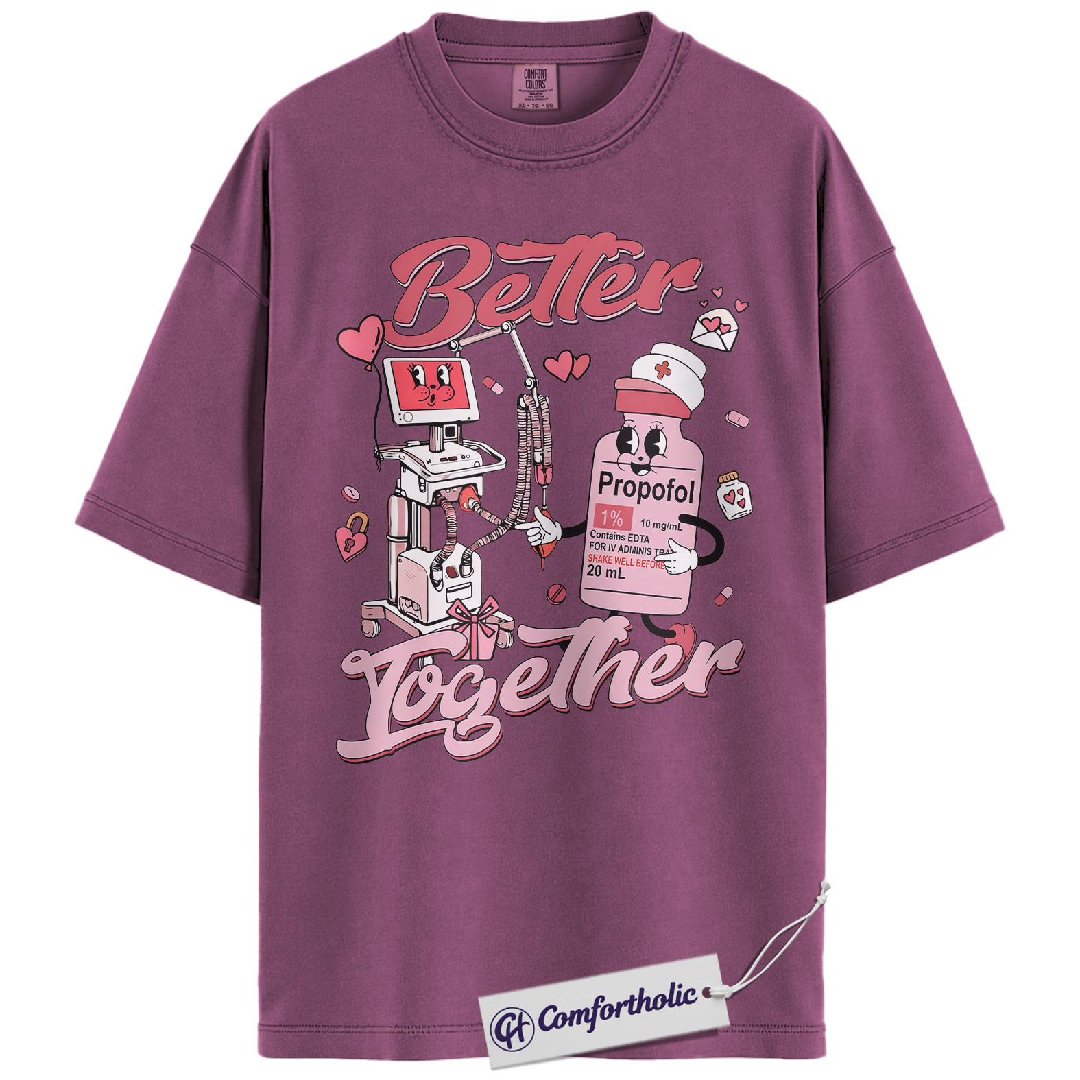 Anesthesia Better Together Shirt, Funny Propofol Graphic Tee, CRNA Nurse Anesthetist T-Shirt, Valentine Gift for Anesthesiologists, Comfort Colors Shirt - Image 15