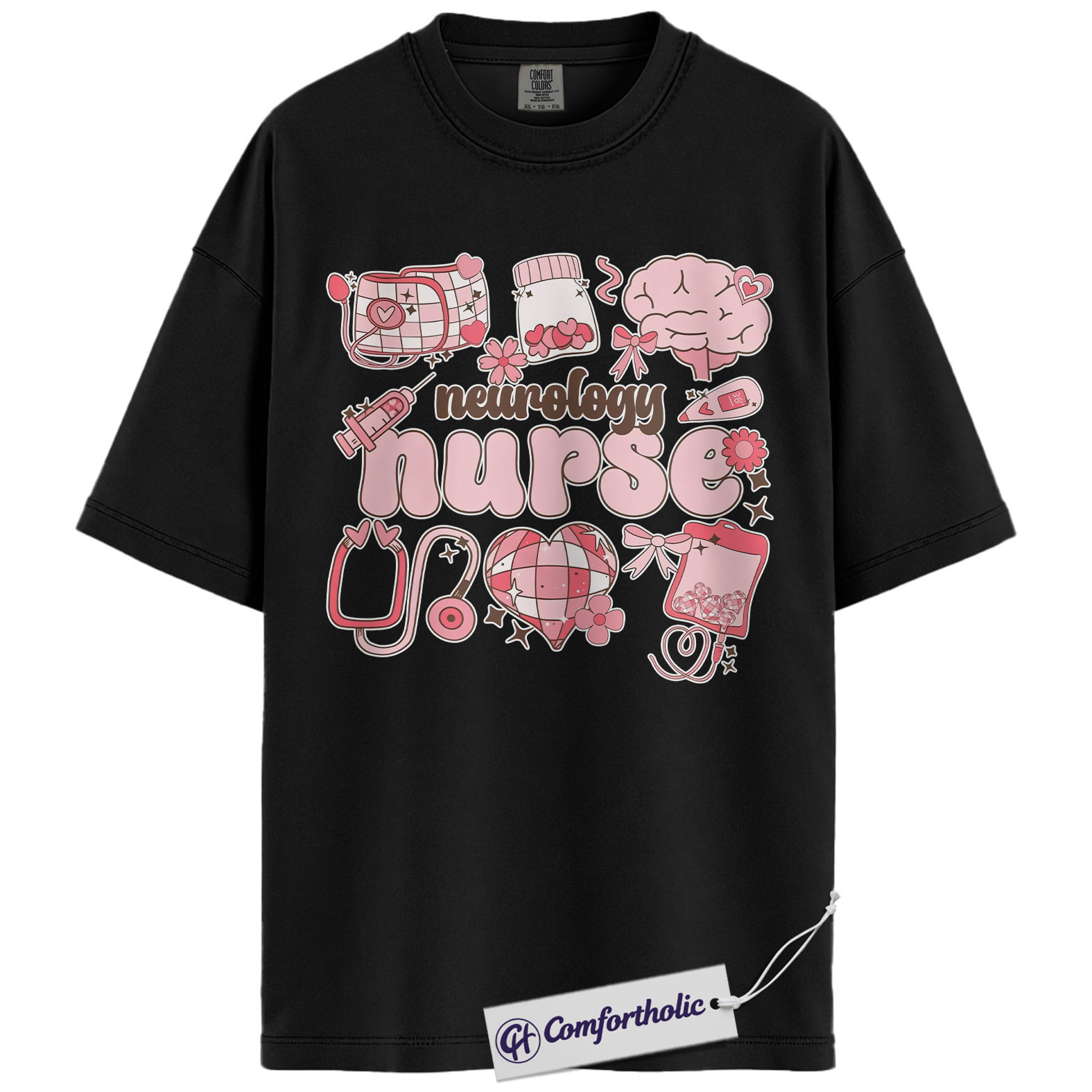 Neurology Nurse Valentine Shirt, Pink Coquette Medical Graphic Tee, Neuro Nurse T-Shirt, Valentine's Day Gift for Nurses & Nursing Students, Comfort Colors Shirt - Image 3