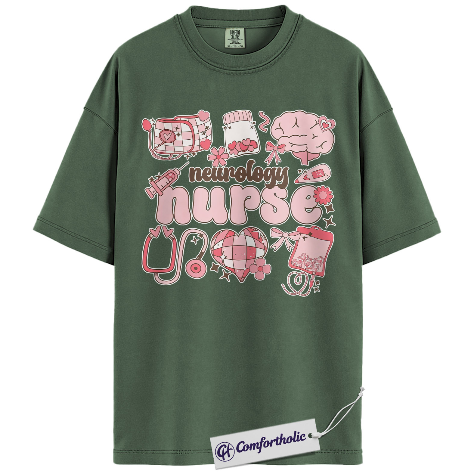 Neurology Nurse Valentine Shirt, Pink Coquette Medical Graphic Tee, Neuro Nurse T-Shirt, Valentine's Day Gift for Nurses & Nursing Students, Comfort Colors Shirt - Image 6