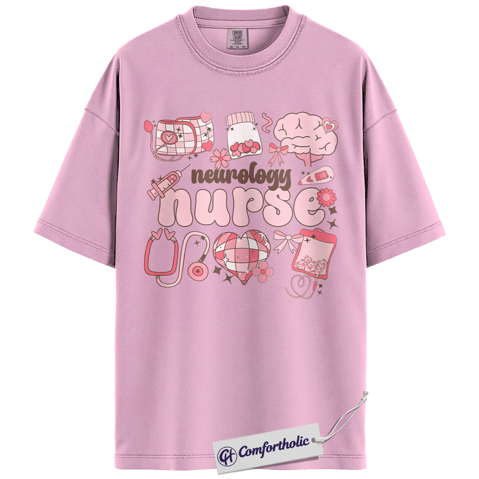 Neurology Nurse Valentine Shirt, Pink Coquette Medical Graphic Tee, Neuro Nurse T-Shirt, Valentine's Day Gift for Nurses & Nursing Students, Comfort Colors Shirt