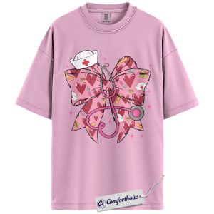 Nurse Bow Stethoscope Shirt, Cute Coquette Medical Graphic Tee, RN Nurse Valentine T-Shirt, Gift for Nurses & Nursing Students, Comfort Colors Shirt
