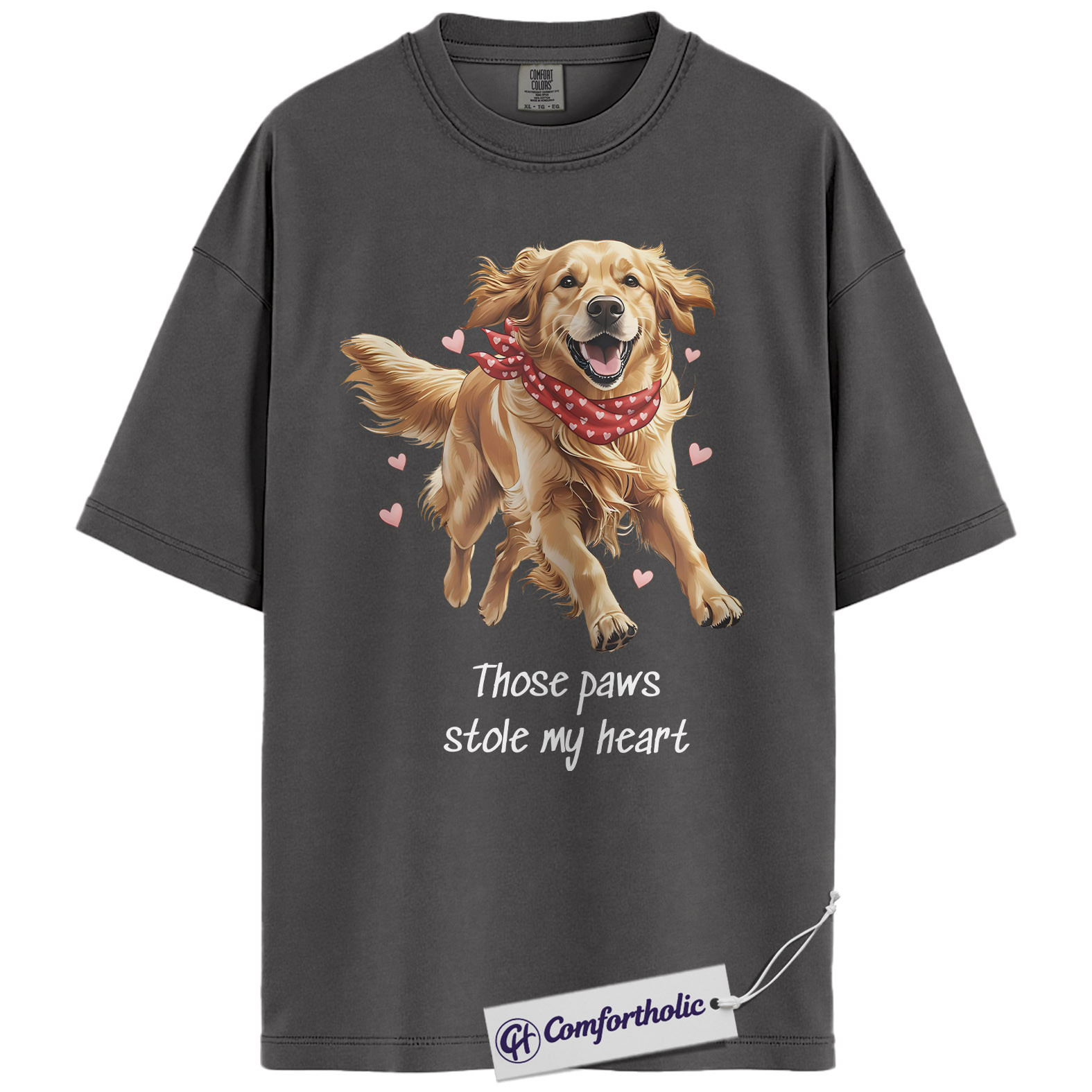 Those Paws Stole My Heart Shirt, Cute Golden Retriever Valentine Graphic Tee, Dog Mom T-Shirt, Valentine’s Day Gift for Pet Lovers, Comfort Colors Shirt - Image 4