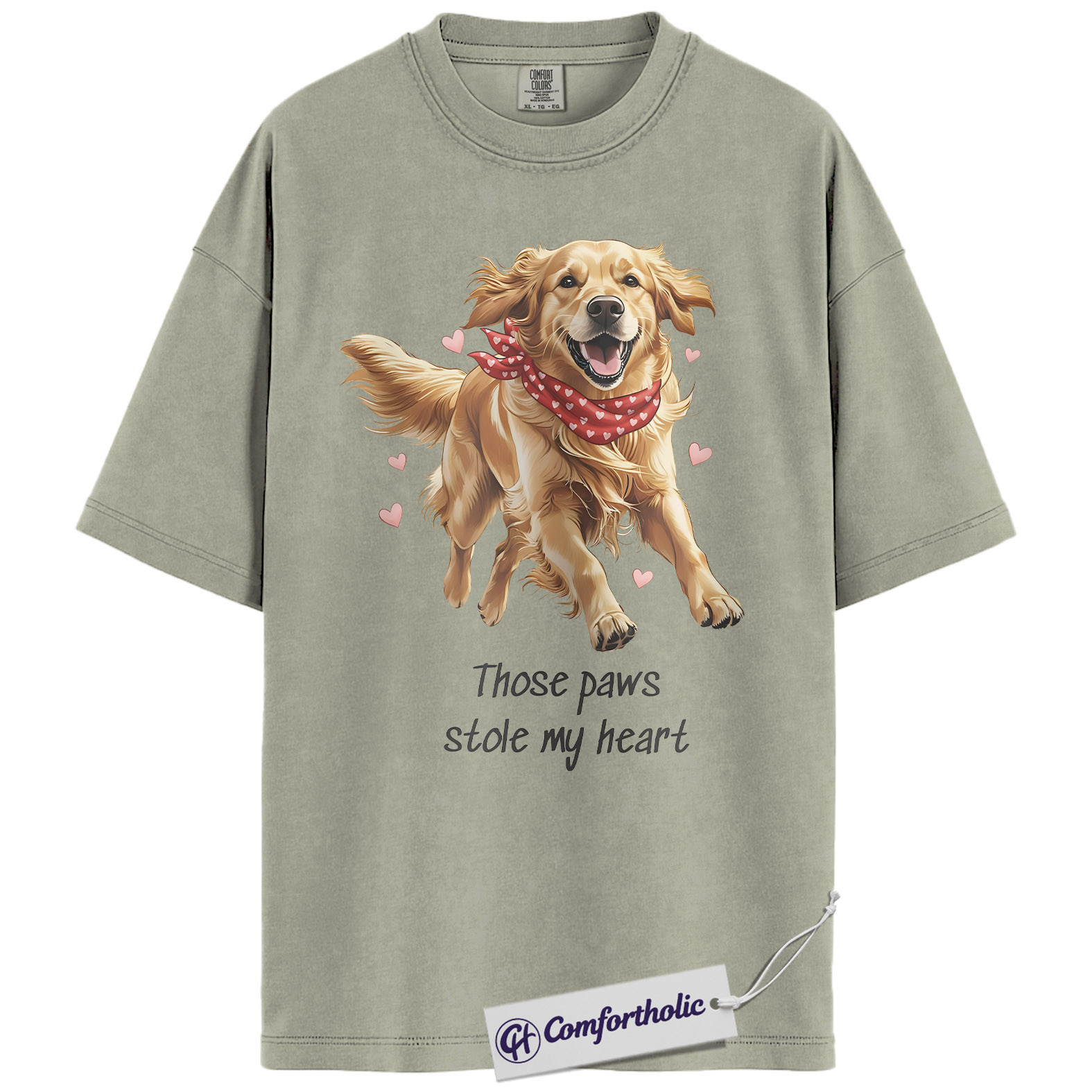 Those Paws Stole My Heart Shirt, Cute Golden Retriever Valentine Graphic Tee, Dog Mom T-Shirt, Valentine’s Day Gift for Pet Lovers, Comfort Colors Shirt - Image 6