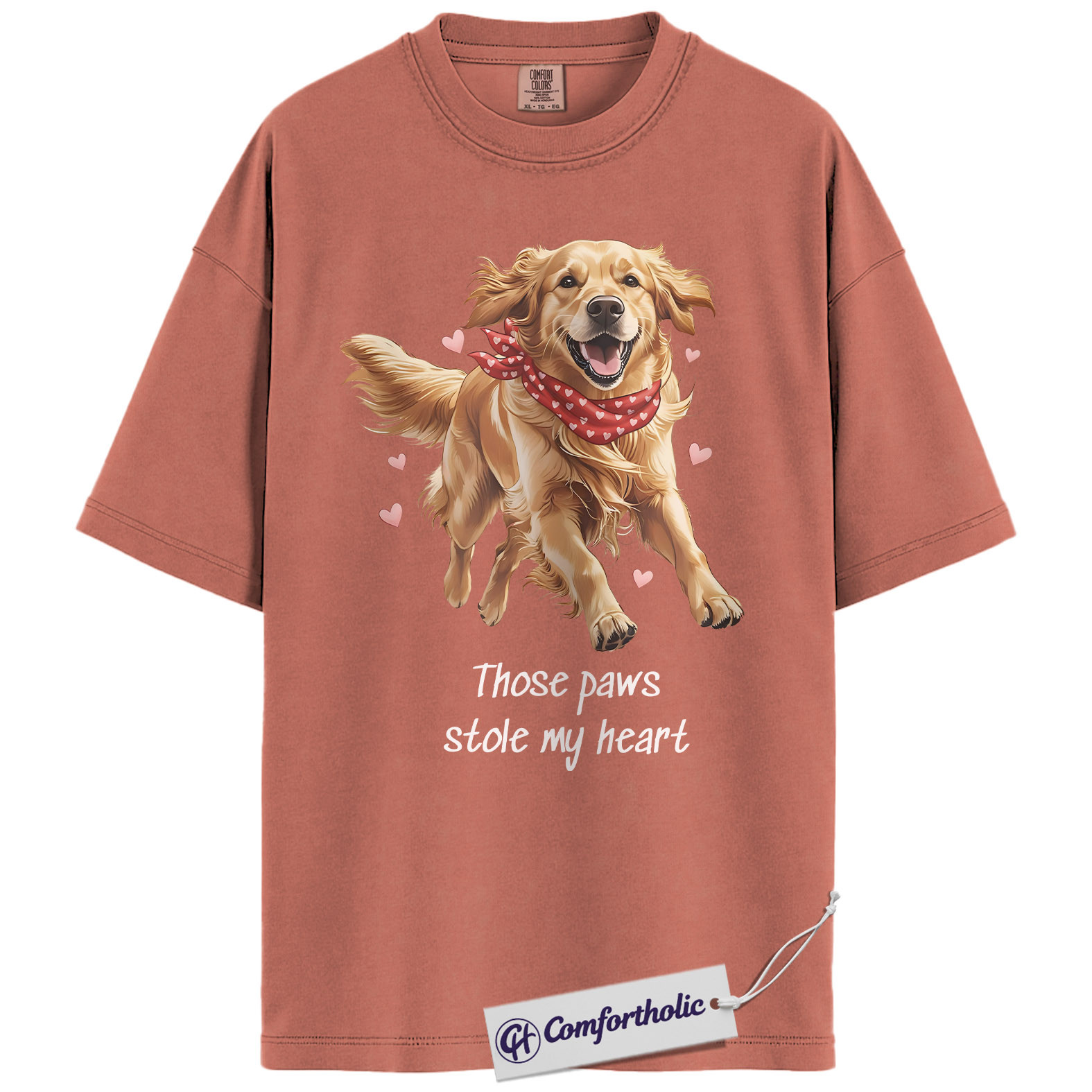 Those Paws Stole My Heart Shirt, Cute Golden Retriever Valentine Graphic Tee, Dog Mom T-Shirt, Valentine’s Day Gift for Pet Lovers, Comfort Colors Shirt - Image 7