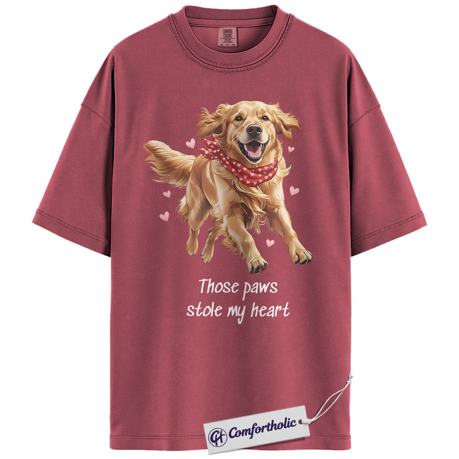 Those Paws Stole My Heart Shirt, Cute Golden Retriever Valentine Graphic Tee, Dog Mom T-Shirt, Valentine’s Day Gift for Pet Lovers, Comfort Colors Shirt - Image 18