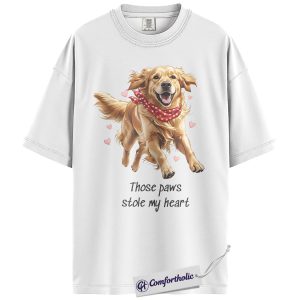 Alternative view of Those Paws Stole My Heart Shirt, Cute Golden Retriever Valentine Graphic Tee, Dog Mom T-Shirt, Valentine’s Day Gift for Pet Lovers, Comfort Colors Shirt