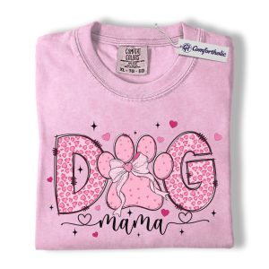 Dog Mama Valentine Shirt, Pink Leopard Paw Graphic Tee, Dog Mom T-Shirt, Valentine's Day Gift for Dog Lovers, Comfort Colors Shirt