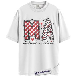 Alternative view of Medical Assistant Valentine Shirt, Cute Heart MA Graphic Tee, Healthcare Worker T-Shirt, Valentine’s Day Gift for Medical Assistants, Comfort Colors Shirt