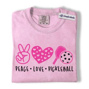 Peace Love Pickleball Shirt, Cute Pink Paddle Graphic Tee, Pickleball Player T-Shirt, Gift for Pickleball Lovers, Comfort Colors Shirt