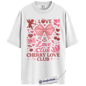 Alternative view of Cherry Love Club Shirt, Cute Cupid Bow Graphic Tee, Valentine’s Day Cherry T-Shirt, Gift for Girlfriend Wife, Comfort Colors Shirt