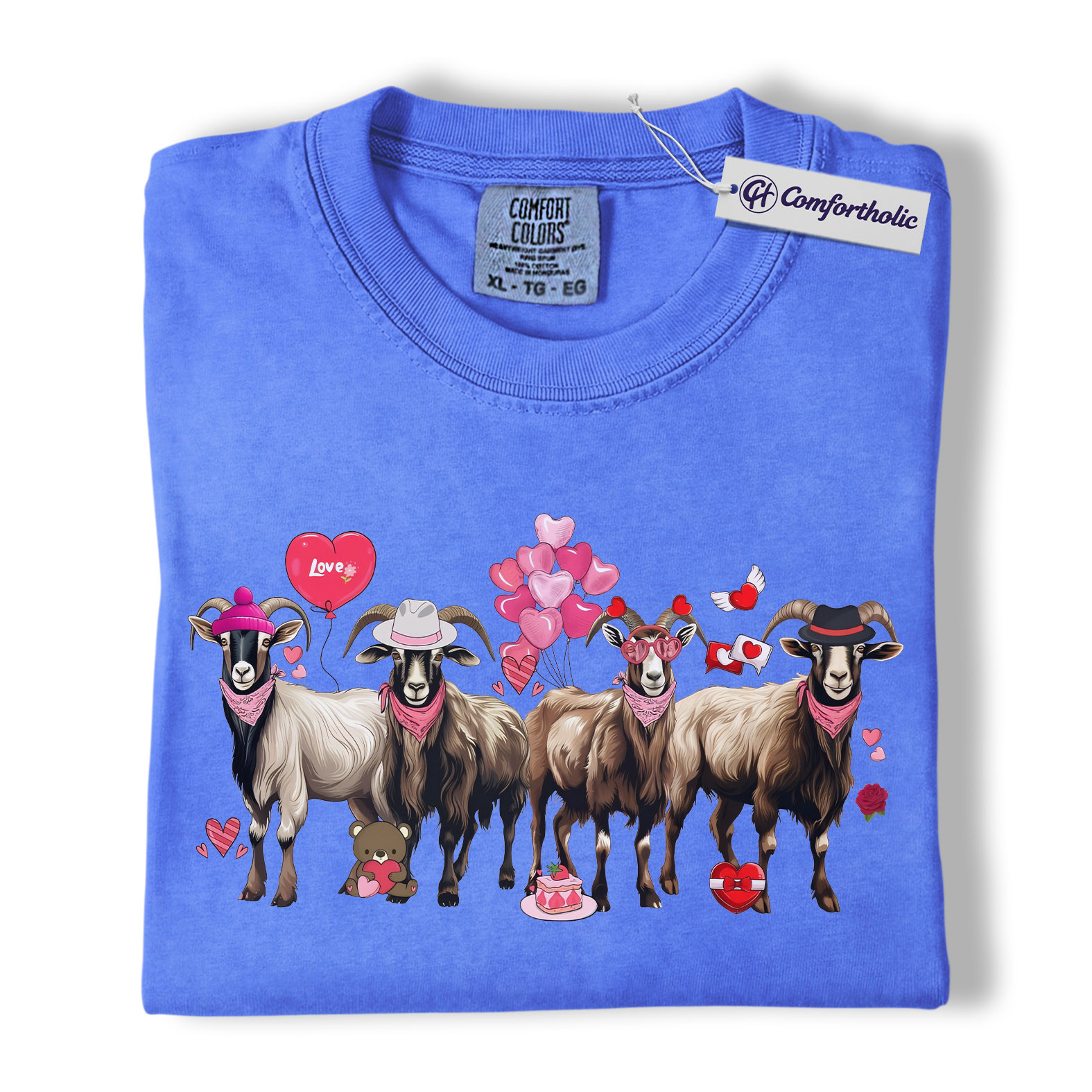 Valentine Goats Shirt, Cute Farm Animal Graphic Tee, Funny Goat Lover T-Shirt, Valentine’s Day Gift for Farm Lovers, Comfort Colors Shirt - Image 12