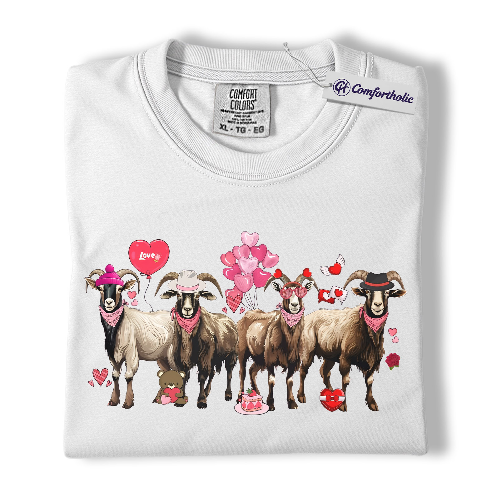 Valentine Goats Shirt, Cute Farm Animal Graphic Tee, Funny Goat Lover T-Shirt, Valentine’s Day Gift for Farm Lovers, Comfort Colors Shirt - Image 2