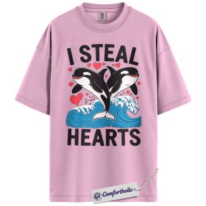 Orca Whale Valentine Shirt, Cute Ocean Animal Graphic Tee, Funny Killer Whale Lover T-Shirt, Valentine’s Day Gift for Marine Life Fans, Comfort Colors Shirt