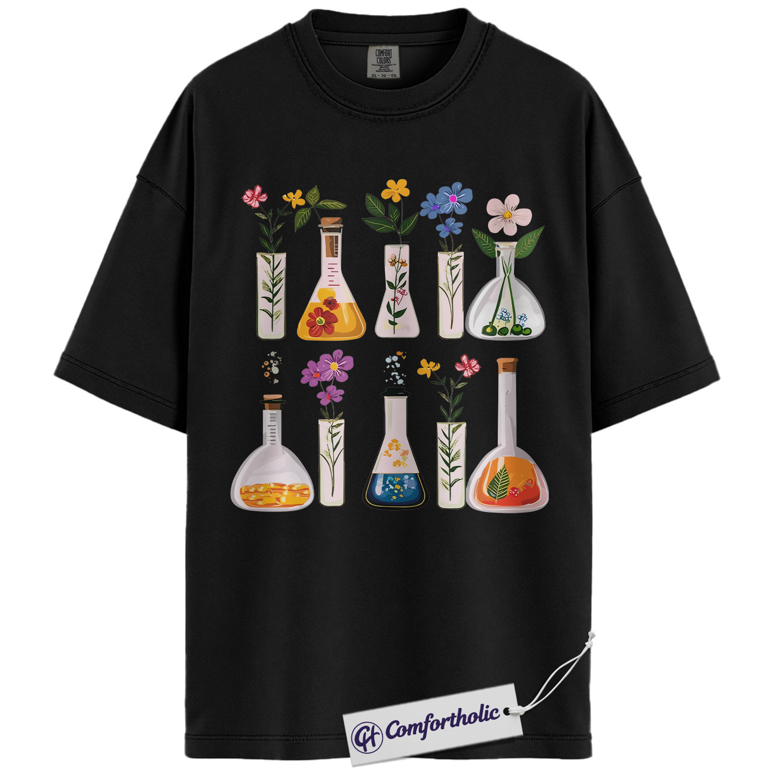 Floral Chemistry Shirt, Science Lab Glassware Graphic Tee, Botanist Chemist T-Shirt, Gift for Science Teachers & STEM Lovers, Comfort Colors Shirt - Image 3
