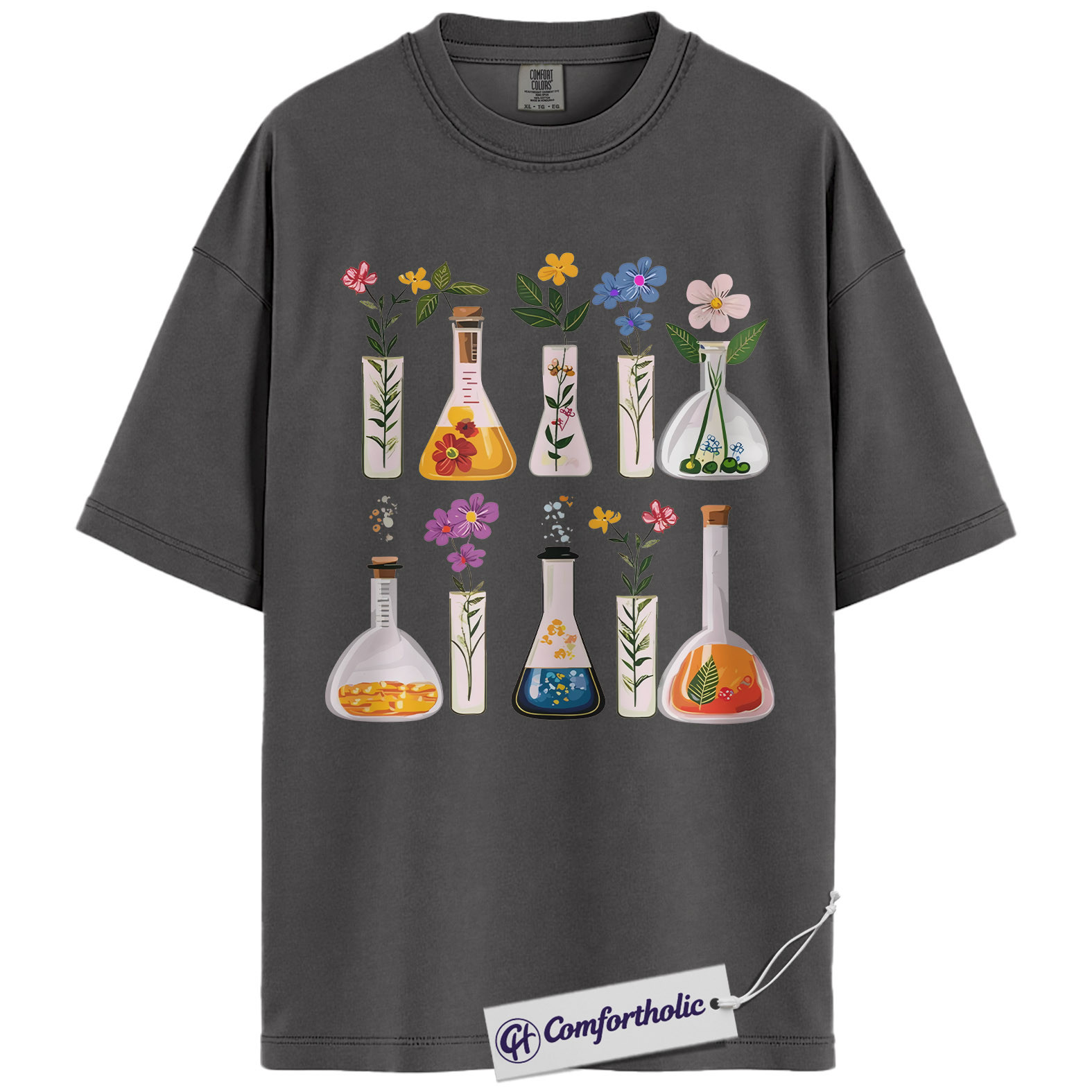 Floral Chemistry Shirt, Science Lab Glassware Graphic Tee, Botanist Chemist T-Shirt, Gift for Science Teachers & STEM Lovers, Comfort Colors Shirt - Image 4