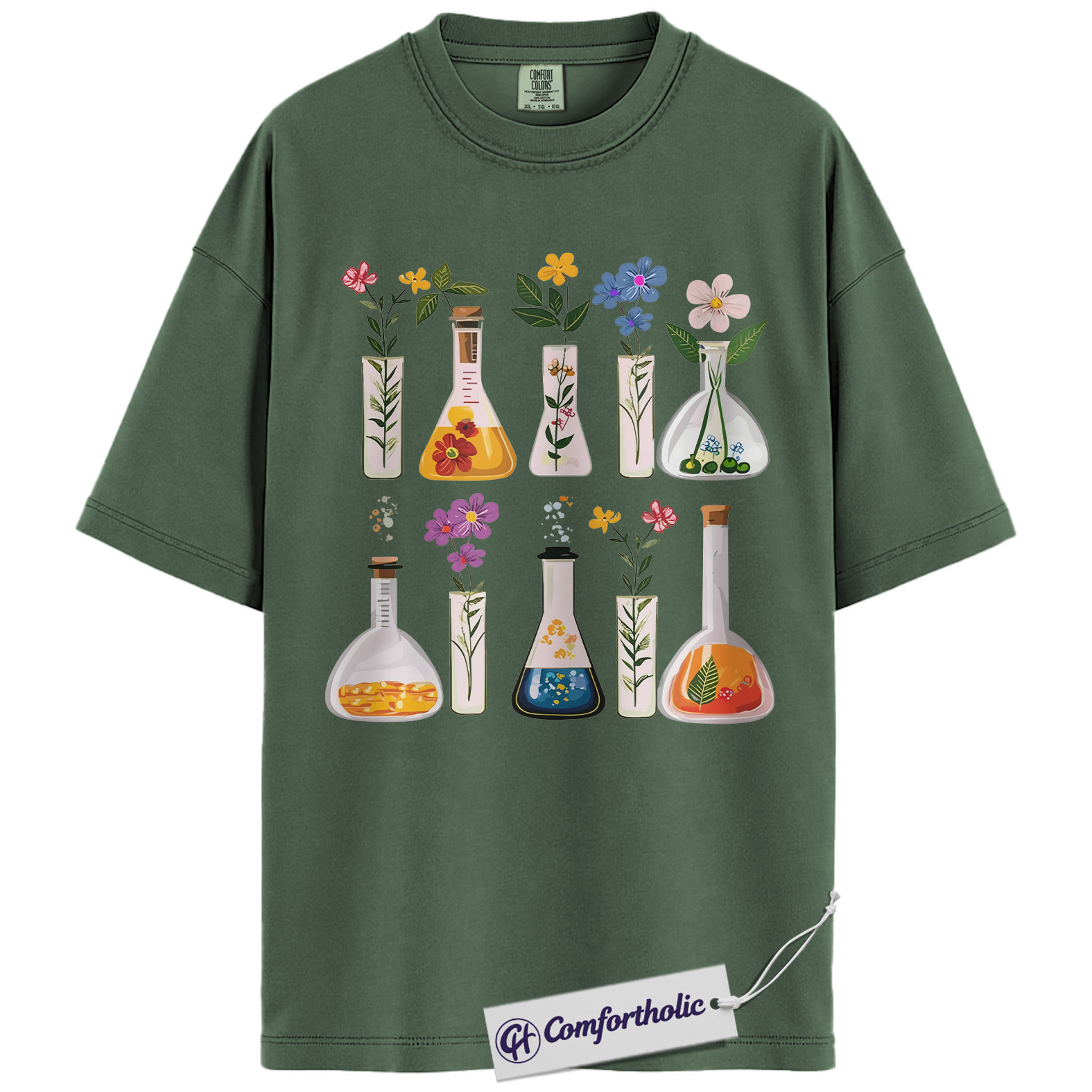 Floral Chemistry Shirt, Science Lab Glassware Graphic Tee, Botanist Chemist T-Shirt, Gift for Science Teachers & STEM Lovers, Comfort Colors Shirt