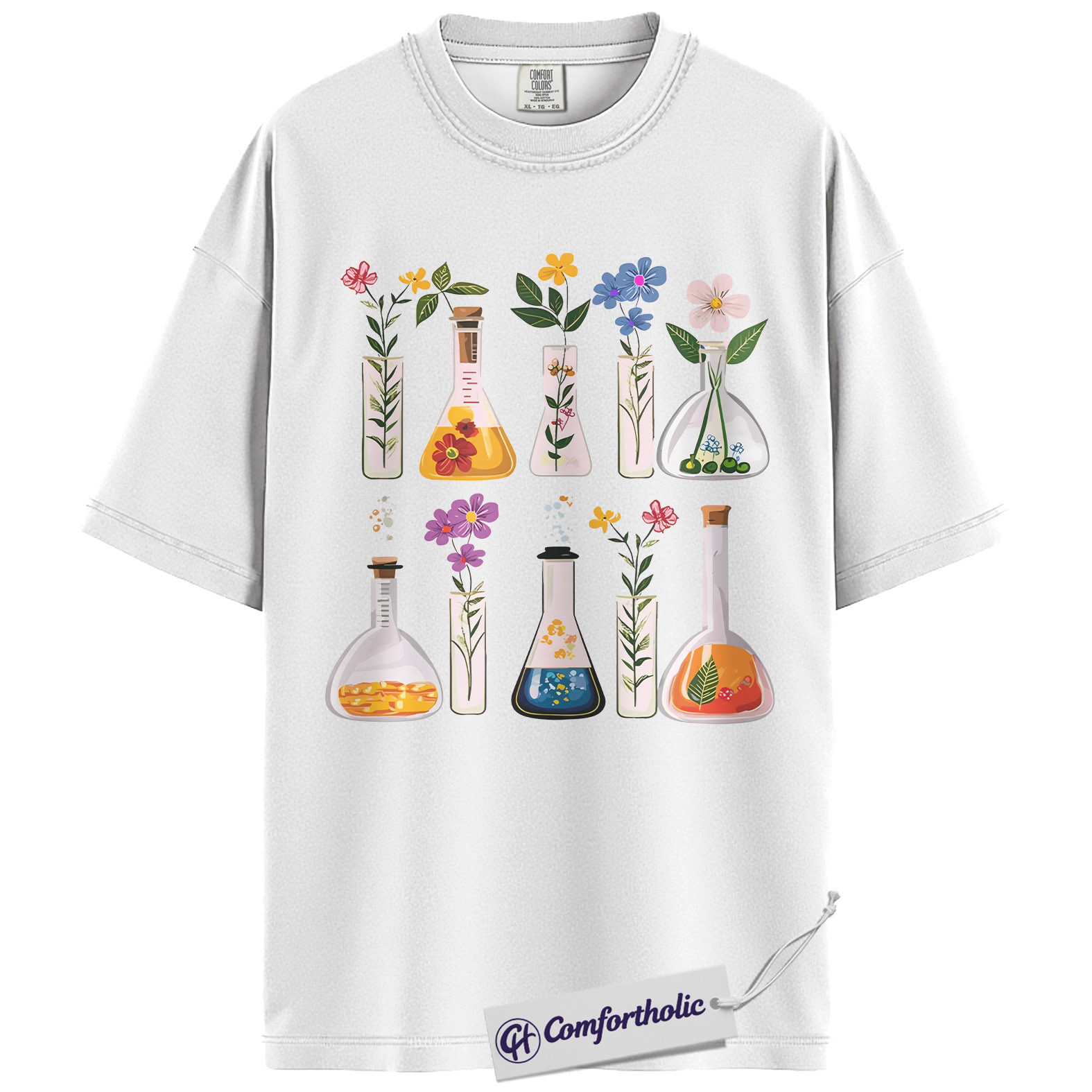 Floral Chemistry Shirt, Science Lab Glassware Graphic Tee, Botanist Chemist T-Shirt, Gift for Science Teachers & STEM Lovers, Comfort Colors Shirt - Image 2