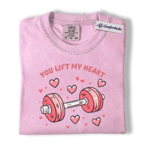 You Lift My Heart Shirt, Cute Dumbbell Valentine Graphic Tee, Gym Lover Workout T-Shirt, Valentine’s Day Gift for Fitness Couples, Comfort Colors Shirt