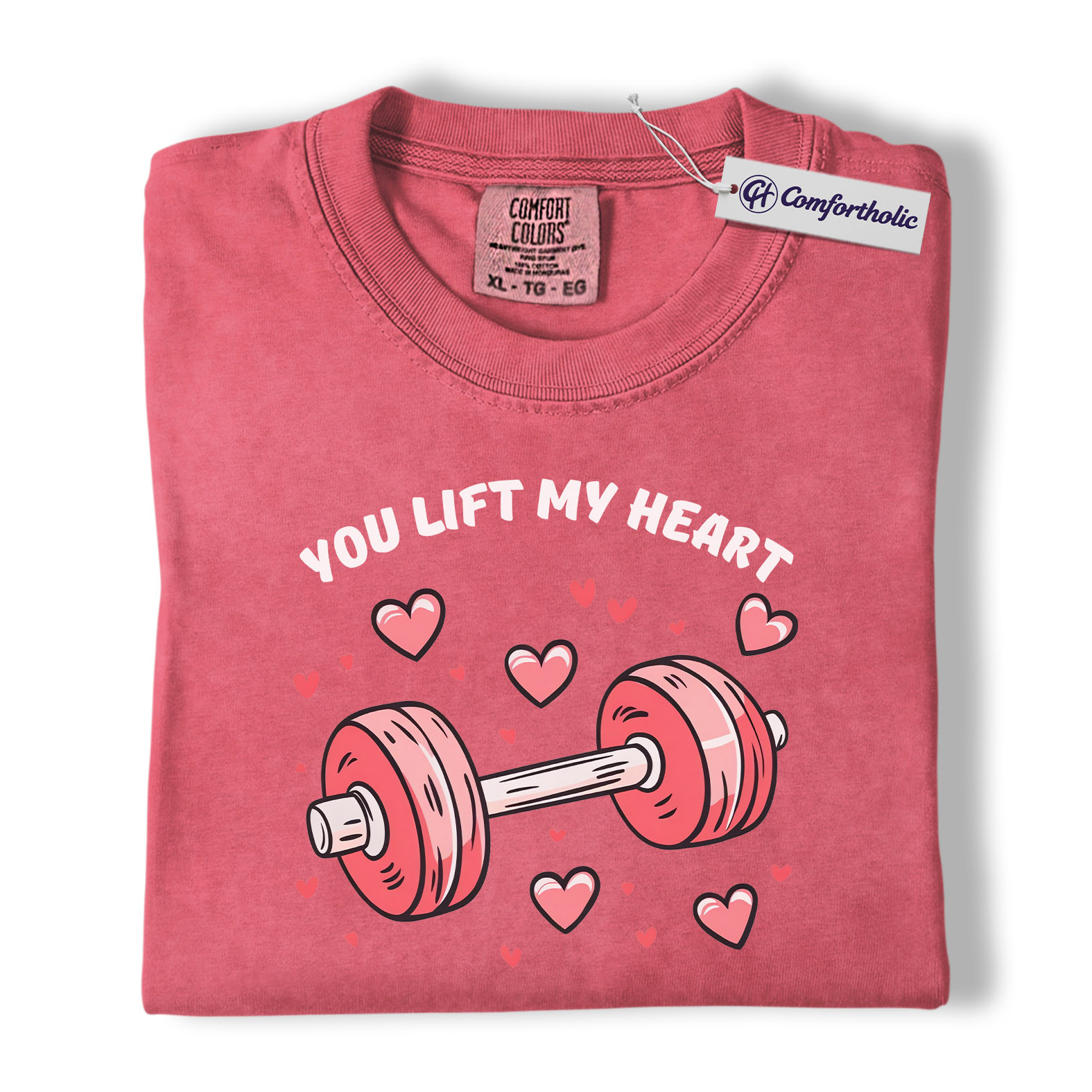 You Lift My Heart Shirt, Cute Dumbbell Valentine Graphic Tee, Gym Lover Workout T-Shirt, Valentine’s Day Gift for Fitness Couples, Comfort Colors Shirt - Image 9