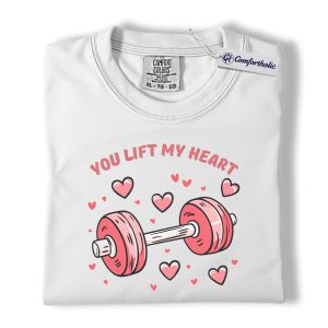 Alternative view of You Lift My Heart Shirt, Cute Dumbbell Valentine Graphic Tee, Gym Lover Workout T-Shirt, Valentine’s Day Gift for Fitness Couples, Comfort Colors Shirt