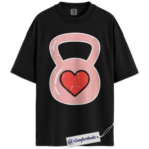 Kettlebell Heart Shirt, Cute Fitness Valentine Graphic Tee, Gym Lover Workout T-Shirt, Valentine’s Day Gift for Weightlifting Couples, Comfort Colors Shirt