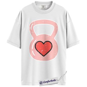 Alternative view of Kettlebell Heart Shirt, Cute Fitness Valentine Graphic Tee, Gym Lover Workout T-Shirt, Valentine’s Day Gift for Weightlifting Couples, Comfort Colors Shirt
