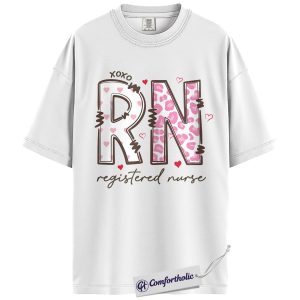 Alternative view of RN Valentine Shirt, Cute Leopard Heart Nurse Graphic Tee, Registered Nurse T-Shirt, Valentine’s Day Gift for Nurses, Comfort Colors Shirt