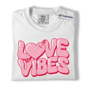 Alternative view of Love Vibes Shirt, Pink Leopard Heart Graphic Tee, Trendy Valentine’s Day T-Shirt, Cute Gift for Girlfriend & Women, Comfort Colors Shirt