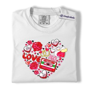 Alternative view of Retro Valentine Shirt, Candy Hearts & Love Cassette Graphic Tee, Cute Romantic Aesthetic T-Shirt, Valentine’s Day Gift for Girlfriend & Women, Comfort Colors Shirt