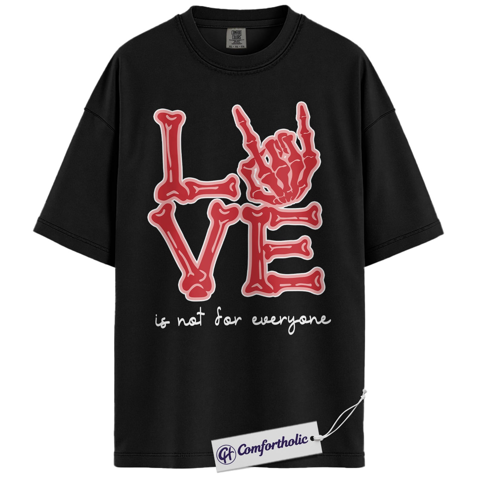 Gothic Valentine Shirt, Skeleton Hand Bone Letter Graphic Tee, Anti Valentine Dark Love T-Shirt, Gift for Goth Couples & Rock Music Lovers, Comfort Colors Shirt - Image 3