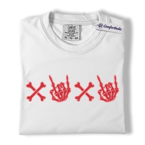 Alternative view of Gothic XOXO Shirt, Skeleton Hand Rock Sign Graphic Tee, Alternative Valentine Punk T-Shirt, Anti Valentine Gift for Goth Couples, Comfort Colors Shirt