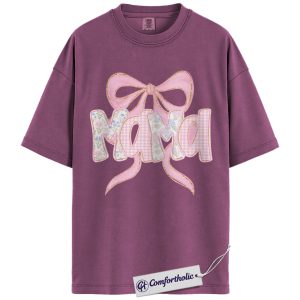 Mama Bow Shirt, Coquette Patchwork Graphic Tee, Cute Mom T-Shirt, Mother’s Day Gift for Moms, Comfort Colors Shirt
