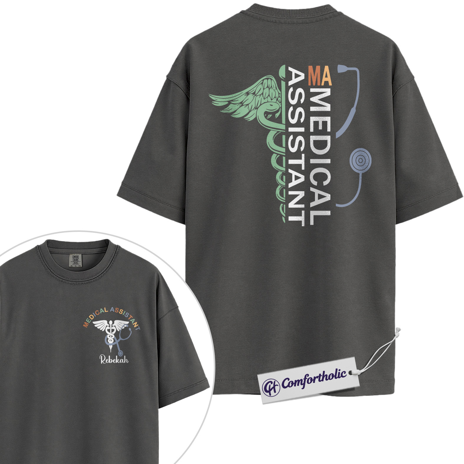 Personalized Medical Assistant Shirt, Custom Name Caduceus Graphic Tee, MA Graduation T-Shirt, Gift for Medical Assistants, Comfort Colors Shirt - Image 3