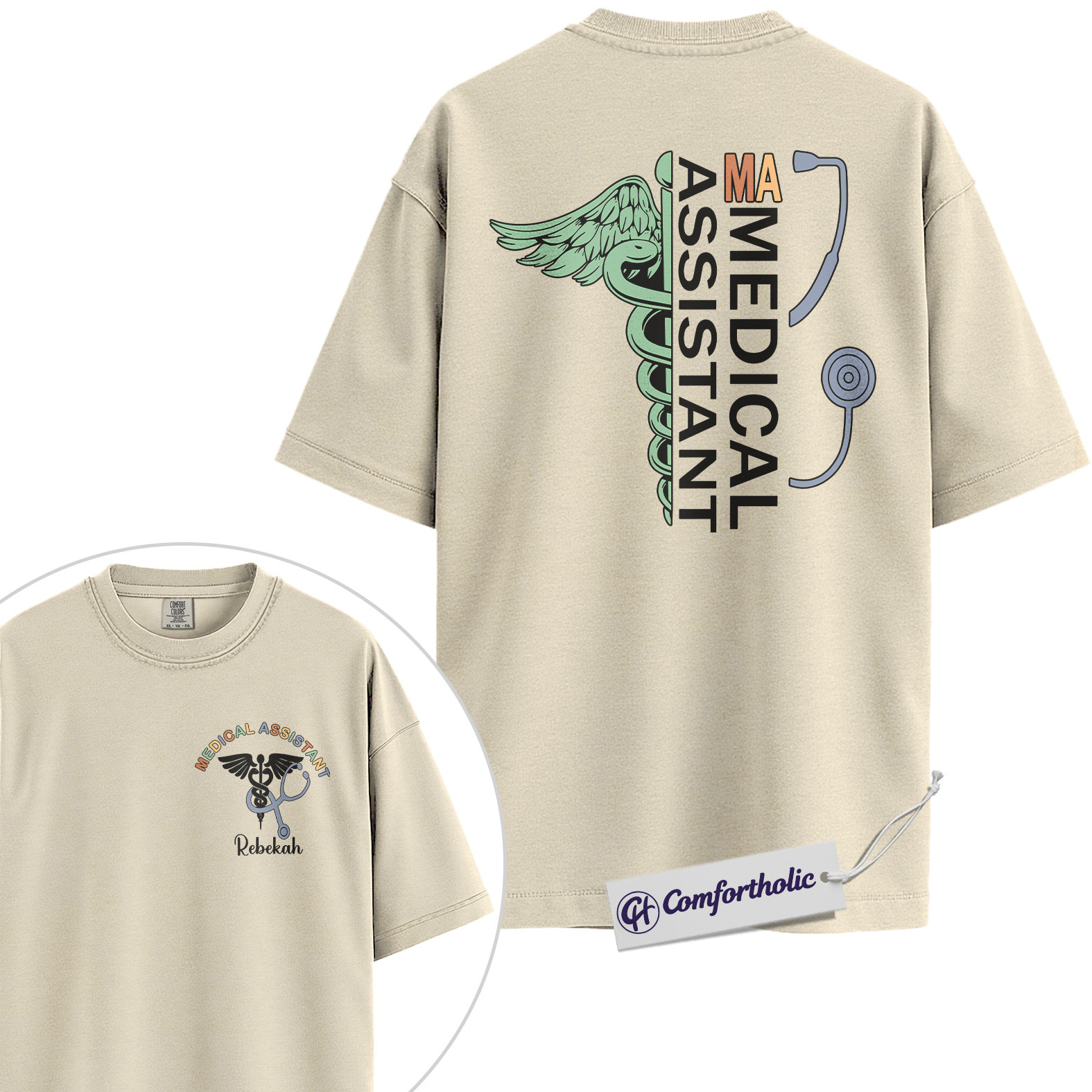 Personalized Medical Assistant Shirt, Custom Name Caduceus Graphic Tee, MA Graduation T-Shirt, Gift for Medical Assistants, Comfort Colors Shirt - Image 4