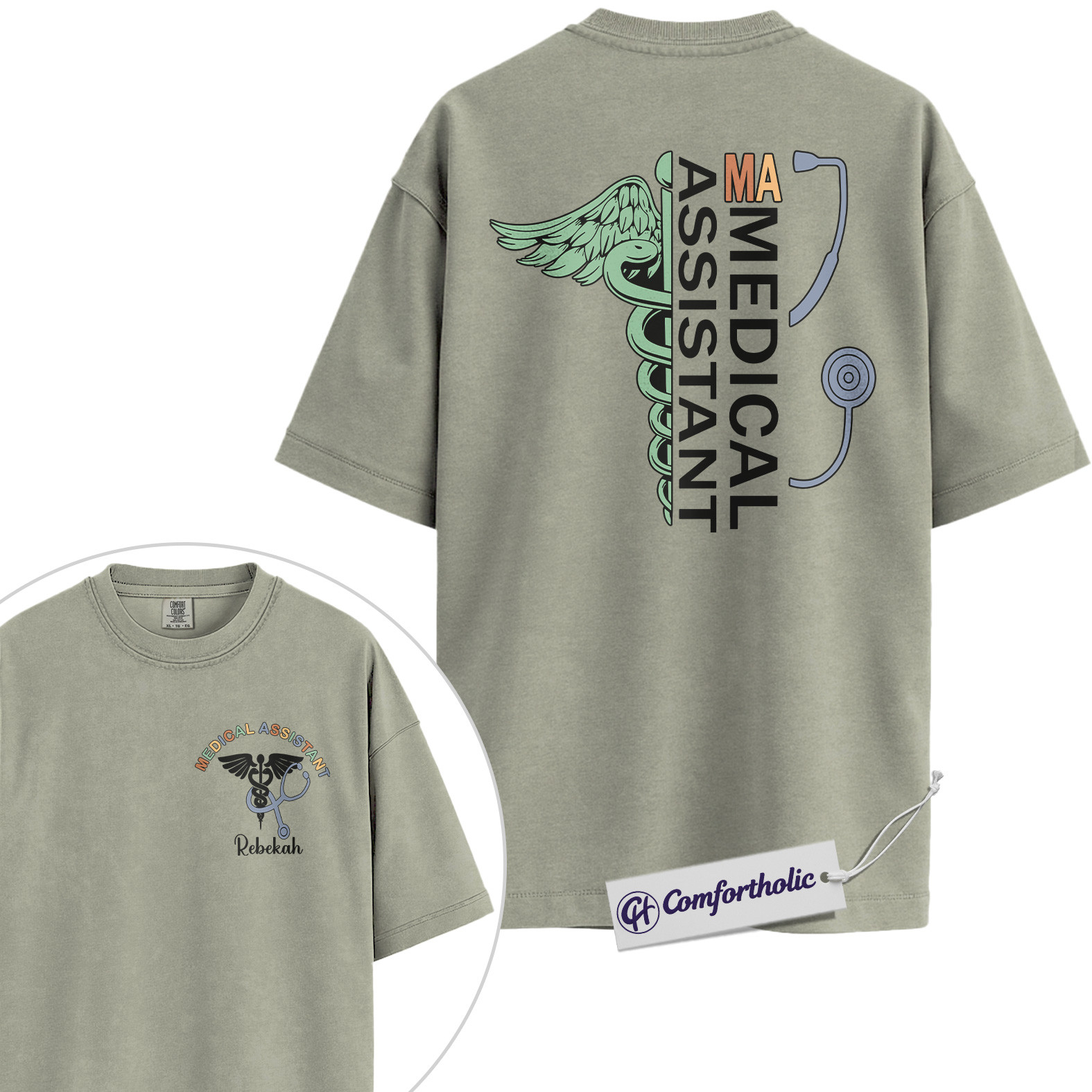 Personalized Medical Assistant Shirt, Custom Name Caduceus Graphic Tee, MA Graduation T-Shirt, Gift for Medical Assistants, Comfort Colors Shirt - Image 6